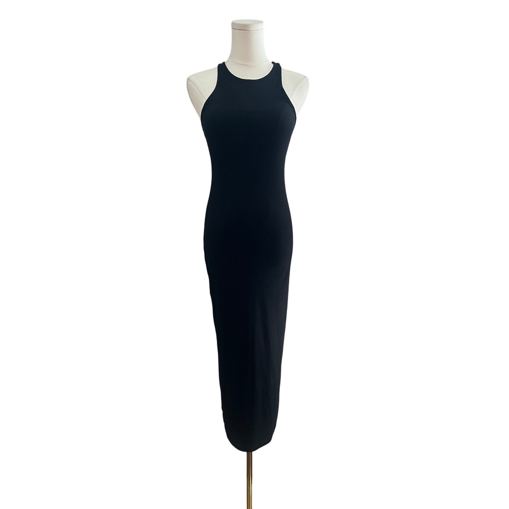H&M Ribbed Racerback Maxi Dress Womens Size S Black Bodycon Minimalist Slim Fit